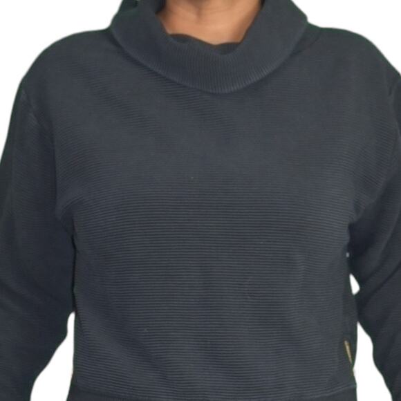 Varley Simon Sweatshirt Black Ottoman Rib Boxy Turtleneck Side Zip Size Medium - Picture 4 of 14